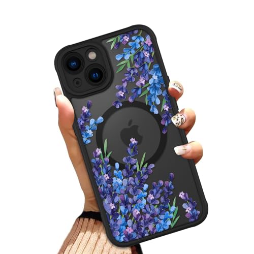 OOK Schutzhülle für iPhone 14 6,1 Zoll (kompatibel mit MagSafe) Lila Blumen Lavendel Design Transluzente Handyhülle Weich TPU + Hartes PC Anti-Kratzer Stoßfest Magnetisch Niedlich Hülle für Frauen von OOK