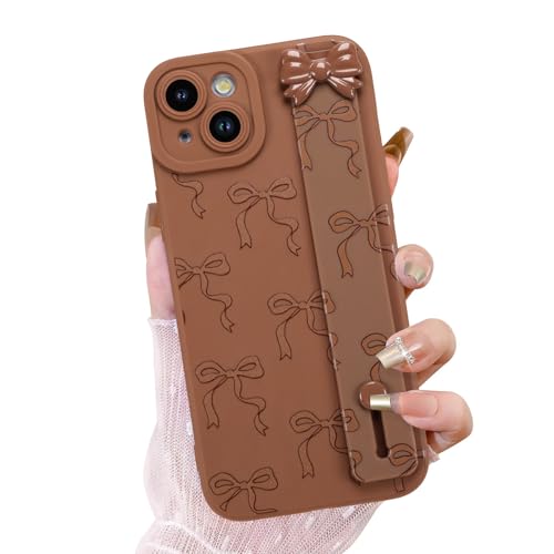 OOK Schutzhülle für iPhone 14 Plus, mit Displayschutzfolie, niedliches Schleifen-Design mit verstellbarem Armband, Ständer, schmal, weiches TPU-Gummi, für Damen und Mädchen, Braun OOK Schutzhülle für iPhone 14 Plus, mit Displayschutzfolie, niedliches Schleifen-Design mit verstellbarem Armband, Ständer, schmal, weiches TPU-Gummi, für Damen und Mädchen, Braun von OOK