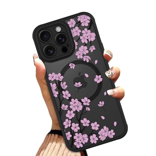 OOK Schutzhülle für iPhone 14 Pro Max 6,7 Zoll (kompatibel mit MagSafe) Kirschblüte Rosa Blumen Transluzente Handyhülle Weiches TPU + Hartes PC Anti-Kratzer Stoßfest Magnetisch Niedlich Hülle für von OOK