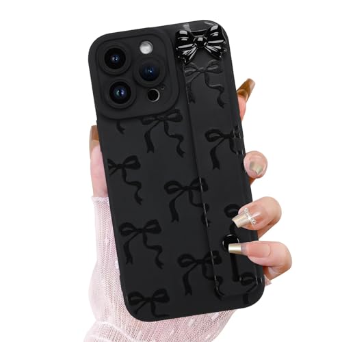 OOK Schutzhülle für iPhone 14 Pro Max mit Displayschutzfolie, niedliches Schleifen-Design mit verstellbarem Armband, Ständer, schmal, weiches TPU-Gummi, für Damen und Mädchen, Schwarz OOK Schutzhülle für iPhone 14 Pro Max mit Displayschutzfolie, niedliches Schleifen-Design mit verstellbarem Armband, Ständer, schmal, weiches TPU-Gummi, für Damen und Mädchen, Schwarz von OOK