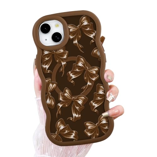 OOK Schutzhülle für iPhone 15, kompatibel mit MagSafe, niedlicher Schleifendruck, lockiges Wellenrahmen-Design, mattiert, stoßfest, für Damen und Mädchen, magnetische Handyhülle, Braun OOK Schutzhülle für iPhone 15, kompatibel mit MagSafe, niedlicher Schleifendruck, lockiges Wellenrahmen-Design, mattiert, stoßfest, für Damen und Mädchen, magnetische Handyhülle, Braun von OOK