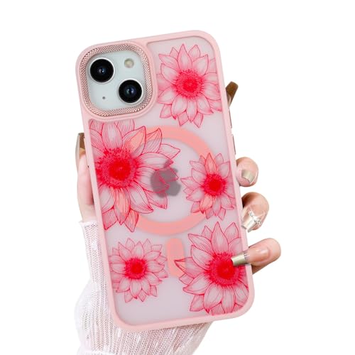 OOK Schutzhülle für iPhone 15 Plus, kompatibel mit MagSafe, süßes Sonnenblumen-Design, mattiert, stoßfest, magnetische Handyhülle, Rosa Blume OOK Schutzhülle für iPhone 15 Plus, kompatibel mit MagSafe, süßes Sonnenblumen-Design, mattiert, stoßfest, magnetische Handyhülle, Rosa Blume von OOK
