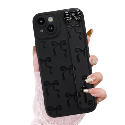 OOK Schutzhülle für iPhone 15 Plus, mit Displayschutzfolie, niedliches Schleifen-Design mit verstellbarem Armband, Ständer, schmal, weiches TPU-Gummi, für Damen und Mädchen, Schwarz OOK Schutzhülle für iPhone 15 Plus, mit Displayschutzfolie, niedliches Schleifen-Design mit verstellbarem Armband, Ständer, schmal, weiches TPU-Gummi, für Damen und Mädchen, Schwarz von OOK