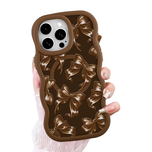 OOK Schutzhülle für iPhone 15 Pro, kompatibel mit MagSafe, niedlicher Schleifendruck, lockiges Wellenrahmen-Design, mattiert, stoßfest, für Damen und Mädchen, magnetische Handyhülle, Braun OOK Schutzhülle für iPhone 15 Pro, kompatibel mit MagSafe, niedlicher Schleifendruck, lockiges Wellenrahmen-Design, mattiert, stoßfest, für Damen und Mädchen, magnetische Handyhülle, Braun von OOK