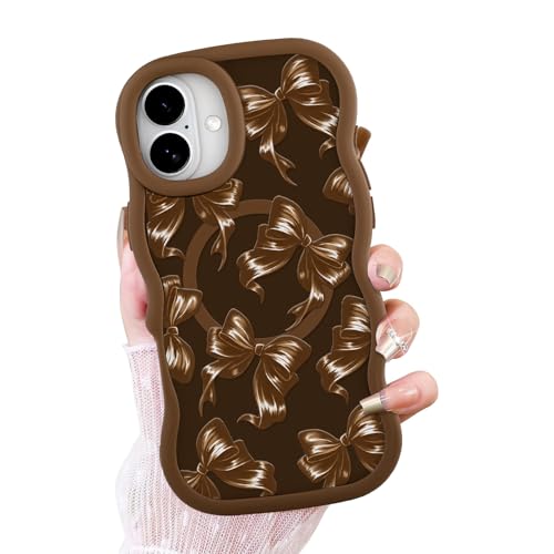 OOK Schutzhülle für iPhone 16, kompatibel mit MagSafe, niedlicher Schleifendruck, lockiges Wellenrahmen-Design, mattiert, stoßfest, für Damen und Mädchen, magnetische Handyhülle, Braun OOK Schutzhülle für iPhone 16, kompatibel mit MagSafe, niedlicher Schleifendruck, lockiges Wellenrahmen-Design, mattiert, stoßfest, für Damen und Mädchen, magnetische Handyhülle, Braun von OOK