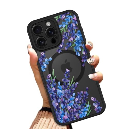 OOK Schutzhülle für iPhone 16 Pro Max 6.9 (kompatibel mit MagSafe) Lila Blumen Lavendel Design Transluzente Handyhülle Weich TPU + Hartes PC Anti-Kratzer Stoßfest Magnetisch Niedlich Hülle für Frauen von OOK