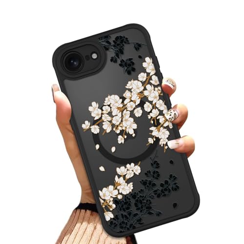 OOK Schutzhülle für iPhone 16e 2025 (kompatibel mit MagSafe), Blumen-Design, weiches TPU + hartes Polycarbonat, kratzfest, stoßfest, magnetische Schutzhülle für Damen, Weiß von OOK