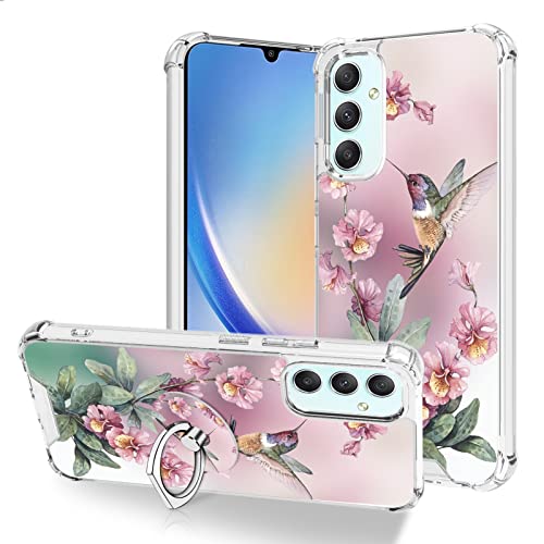 OOK Transparente Hülle, kompatibel mit Samsung Galaxy A34 5G, rosa Kolibri-Muster, flexibles TPU, stoßfest, kratzfest, transparent, mit Ringständer OOK Transparente Hülle, kompatibel mit Samsung Galaxy A34 5G, rosa Kolibri-Muster, flexibles TPU, stoßfest, kratzfest, transparent, mit Ringständer von OOK