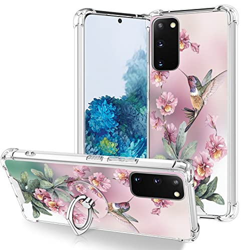 OOK Transparente Schutzhülle kompatibel mit Samsung Galaxy S20, rosa Kolibri, flexibles TPU, stoßfest, kratzfest, transparente Schutzhülle für Galaxy S20, mit Ringständer von OOK