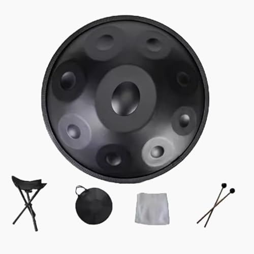 440 Hz Stahl-Handpan-Drum-Instrument, Handtrommel, D-Moll 9-Noten-Handpan-Trommel, 22-Zoll-Schlaginstrument Mit Trommelstativ, for Meditation, Yoga, Klangheilung(Black) von OOPDNEGAK