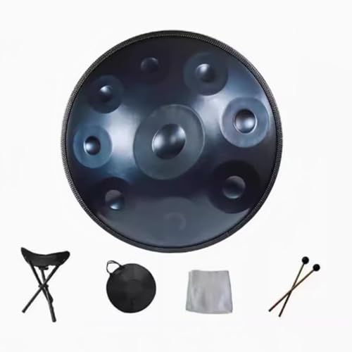 440 Hz Stahl-Handpan-Drum-Instrument, Handtrommel, D-Moll 9-Noten-Handpan-Trommel, 22-Zoll-Schlaginstrument Mit Trommelstativ, for Meditation, Yoga, Klangheilung(Blue) von OOPDNEGAK