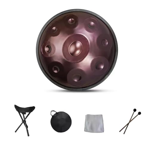 440 Hz Stahl-Handpan-Drum-Instrument, Handtrommel, D-Moll 9-Noten-Handpan-Trommel, 22-Zoll-Schlaginstrument Mit Trommelstativ, for Meditation, Yoga, Klangheilung(Purple) von OOPDNEGAK