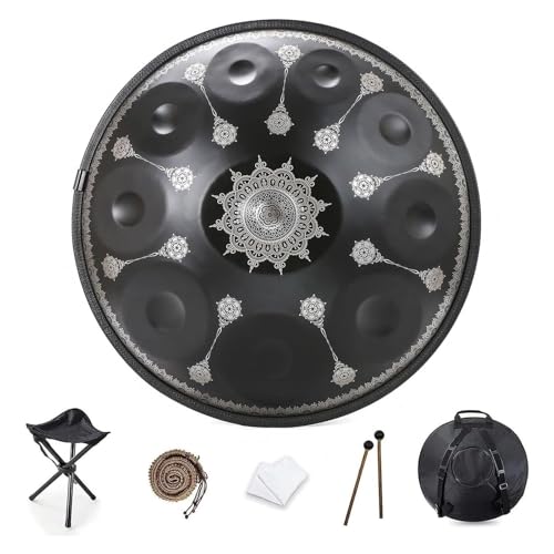 Handpan Drum, Steel Tongue Drum Percussion Drum Instrument, Schlaginstrumente, 432 Hz/440 Hz, Handpan-Trommel, 9/10/12 Töne, 22 Zoll, In D-Moll, Für Meditation, Yoga, Klangheilung(10 Notes(440HZ)) von OOPDNEGAK