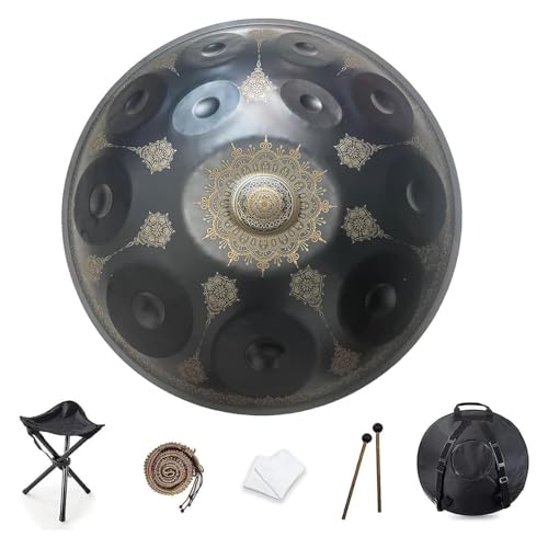 Handpan Drum, Steel Tongue Drum Percussion Drum Instrument, Schlaginstrumente, 432 Hz/440 Hz, Handpan-Trommel, 9/10/12 Töne, 22 Zoll, In D-Moll, Für Meditation, Yoga, Klangheilung(12 Notes(440HZ)) von OOPDNEGAK