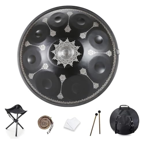 Handpan Drum, Steel Tongue Drum Percussion Drum Instrument, Schlaginstrumente, 432 Hz/440 Hz, Handpan-Trommel, 9/10/12 Töne, 22 Zoll, In D-Moll, Für Meditation, Yoga, Klangheilung(9 Notes(440HZ)) von OOPDNEGAK