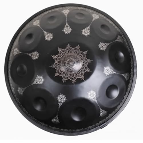 Handtrommel, Zungentrommel - Harmonic Handpan Drum, 22 Zoll, Mandala-Handtrommel-Instrument Mit Reisetasche, 432 Hz/440 Hz, D-Moll-Stahl-Schlagtrommel-Instrument(Black,12 notes) von OOPDNEGAK