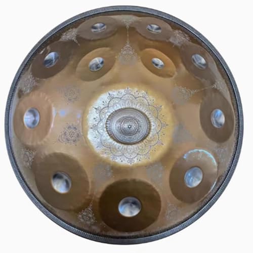 Handtrommel, Zungentrommel - Harmonic Handpan Drum, 22 Zoll, Mandala-Handtrommel-Instrument Mit Reisetasche, 432 Hz/440 Hz, D-Moll-Stahl-Schlagtrommel-Instrument(Gold and silver,12 notes) von OOPDNEGAK