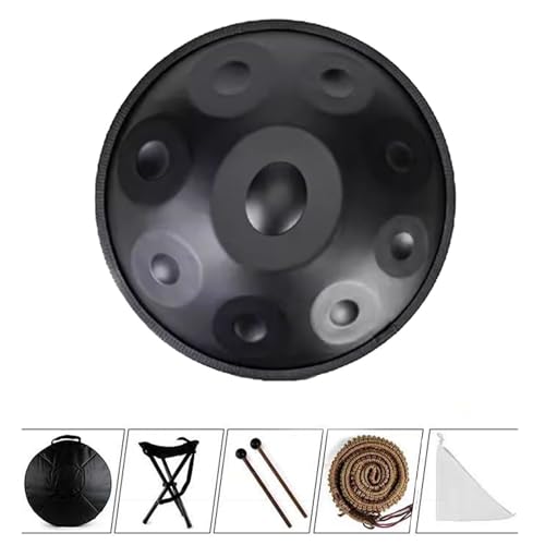 Handtrommel - Handpan-Drum-Instrument, Steel Tongue Drum Percussion Drum Instrument, 18 Zoll G-Moll 9-Ton, 440 Hz Handpan-Trommeln for Erwachsene, for Musikunterricht Versammlungsaufführungen(Black) von OOPDNEGAK
