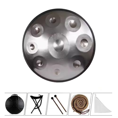 Handtrommel - Handpan-Drum-Instrument, Steel Tongue Drum Percussion Drum Instrument, 18 Zoll G-Moll 9-Ton, 440 Hz Handpan-Trommeln for Erwachsene, for Musikunterricht Versammlungsaufführungen(Silver) von OOPDNEGAK