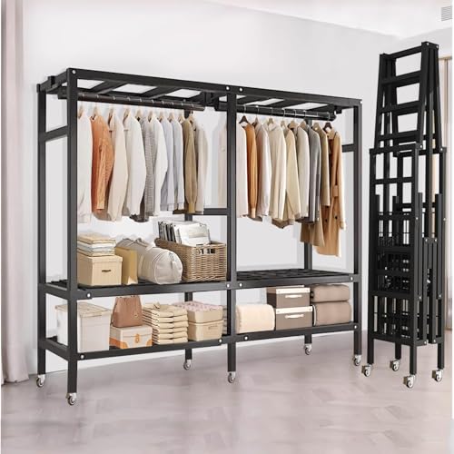 Mobiler Wäscheständer Aus Metall - Tragbarer Kleiderschrank Mit Rädern, 2000 Pfund Schwerer, Faltbarer Kleiderständer, Freistehendes Schlafzimmerschrank-Schranksystem Zum Aufhängen Von Kleidung(203x52 Mobiler Wäscheständer Aus Metall - Tragbarer Kleiderschrank Mit Rädern, 2000 Pfund Schwerer, Faltbarer Kleiderständer, Freistehendes Schlafzimmerschrank-Schranksystem Zum Aufhängen Von Kleidung(203x52 von OOPDNEGAK