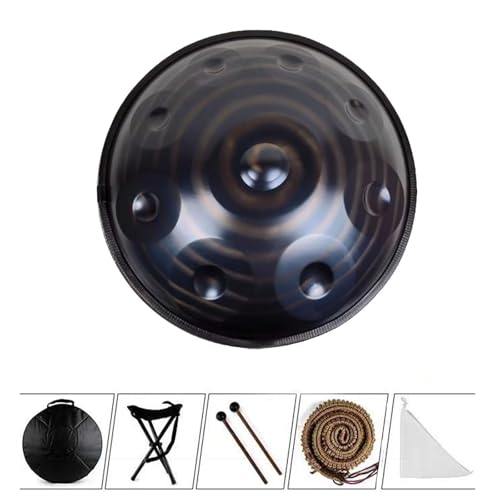 Stahlhandtrommel, 22 Zoll Handpan-Trommel Für Erwachsene Mit Ständer, D-Moll 432 Hz/440Hz Handpan-Trommeln Gold Professionelles Instrument, Für Die Audioproduktion Von Yoga-Konzerten(A,10 notes (432Hz von OOPDNEGAK