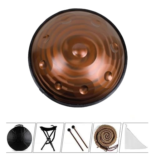 Stahlhandtrommel, 22 Zoll Handpan-Trommel Für Erwachsene Mit Ständer, D-Moll 432 Hz/440Hz Handpan-Trommeln Gold Professionelles Instrument, Für Die Audioproduktion Von Yoga-Konzerten(B,10 notes (432Hz von OOPDNEGAK