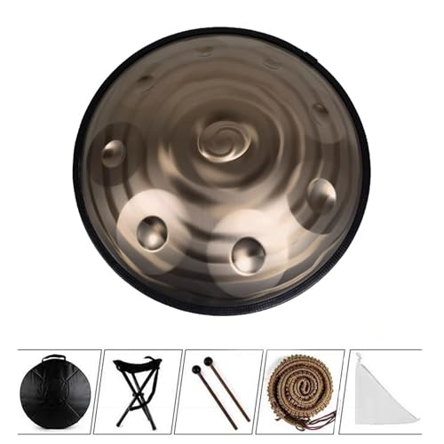 Stahlhandtrommel, 22 Zoll Handpan-Trommel Für Erwachsene Mit Ständer, D-Moll 432 Hz/440Hz Handpan-Trommeln Gold Professionelles Instrument, Für Die Audioproduktion Von Yoga-Konzerten(C,9 notes (440Hz) von OOPDNEGAK