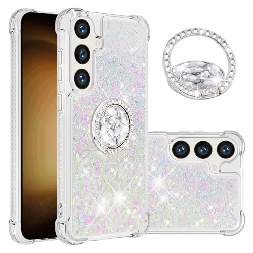OOPKINS Schutzhülle für Samsung Galaxy S24 FE, mit Ringständer, Glitzer, klar, glitzernd, flüssig, glänzend, Stoßfängerhülle für Mädchen, weiches TPU-Silikon, für Galaxy S24 FE, Silber-Rosa, YBR von OOPKINS