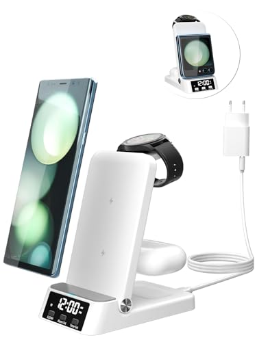 Induktive Ladestation für Samsung 4 in 1 Kabelloses Ladegerät Kompatibel für Galaxy Watch 5/5 Pro/4/3/Active 2, für Samsung Galaxy S23/S23 Ultra/S23+/S22/S21/S20/Note20, für Galaxy Buds Pro. (Weiß) von OOPSCOOL