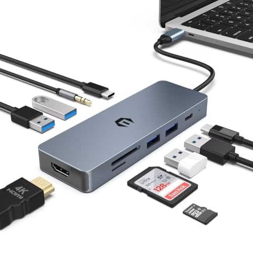 OOTDAY USB C Hub, 10 in 1 USB C Hub HDMI mit 4K HDMI Ausgang, TF Kartenleser, USB C Multiport für MacBook Pro/Air, Chromebook, Thinkpad, Laptop und mehr Type C Geräte von OOTDAY