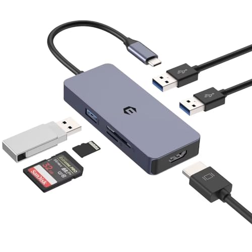OOTDAY USB C Hub, 6 in 1 Dual Monitor USB C Adapter für Surface und mehr Typ C Geräte, Multiport Adapter USB C Hub LAN mit Affichage 4K HDMI, USB A 3.0, Lecteur de Carte SD/TF von OOTDAY