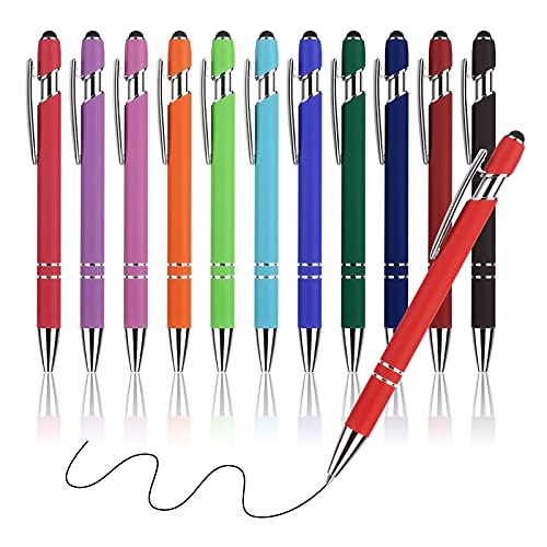 OOTSR 12 Stück Kugelschreiber Soft Touch Pen mit Stylus Spitze Smooth 1.0 Schreibstifte Stylus Combo Schwarz Tinte für Touchscreens Computer Metall Stift 2 in 1 Capactive Stylus von OOTSR