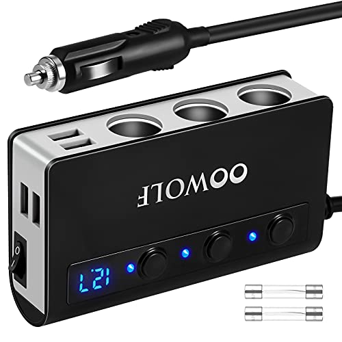 OOWOLF Zigarettenanzünder Verteiler, QC 3.0 180W 12V/24V, Adapter Auto Ladegerät, 3 DC Steckdose Splitter 4 USB Anschlüsse KFZ Verteiler für Smartphone, Tablet, GPS, Navi von OOWOLF