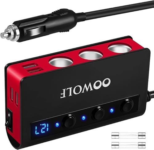 OOWOLF Zigarettenanzünder Verteiler, QC 3.0 180W 12V/24V Zigarettenanzünder Adapter USB Auto Ladegerät, 3 DC Steckdose Splitter 4 USB Anschlüsse KFZ Verteiler für Smartphone, Tablet, GPS, Navi von OOWOLF