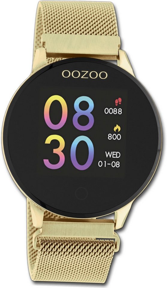 OOZOO Oozoo Damen Armbanduhr Smartwatches Smartwatch (kompatibel ab Android 5.1+ und IOS 8.0), Multifunktionsuhr, Damenuhr Metallarmband gold, rundes Gehäuse, groß (ca. 43mm) von OOZOO
