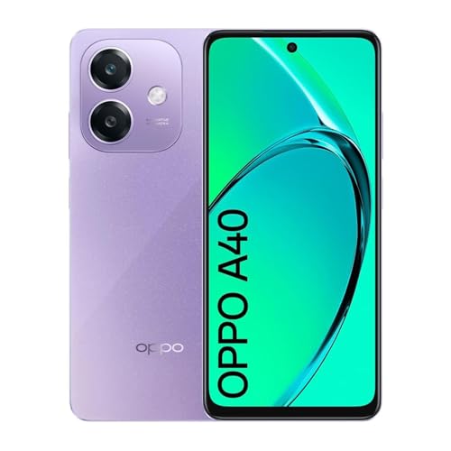OPPO A40 4+128GB, Smartphone Android Ohne Vertrag, Handy, Bildschirm 90Hz 6,67" LCD, 5100mAh Akku, SUPERVOOC 45W, 50MP AI Rückfahrkamera, Snapdragon 6s 4G Gen1, NFC, Dual SIM, Simlockfrei, Violett OPPO A40 4+128GB, Smartphone Android Ohne Vertrag, Handy, Bildschirm 90Hz 6,67" LCD, 5100mAh Akku, SUPERVOOC 45W, 50MP AI Rückfahrkamera, Snapdragon 6s 4G Gen1, NFC, Dual SIM, Simlockfrei, Violett von OPPO