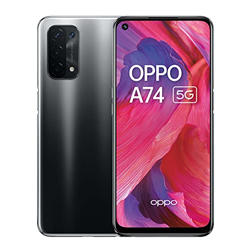 OPPO A74 5G - 6GB RAM und 128GB + erweiterbarer Speicher SIM-freies Smartphone (16,5 cm (6,5 Zoll) Bildschirm, 5000 mAh Akku, 48MP Quad-Kamera, 90Hz Bildwiederholrate) – Fluid Black von OPPO