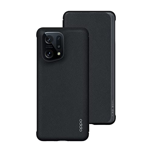 OPPO Find X5 offizielle Handyhülle, veganes PU-Leder, Klapphülle, Schwarz von OPPO