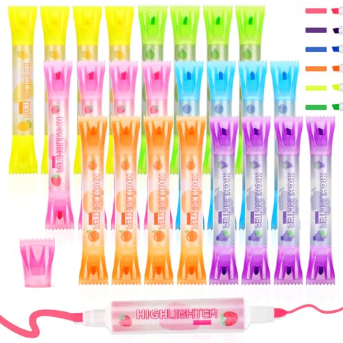 OPPZZIT Gastgeschenk Kindergeburtstag: 24 Stück Doppelspitzen Textmarker Set als Mitgebsel Kindergeburtstag 6 7 8 9 10 Jahre Textmarker Set, Geschenk für Kinder von OPPZZIT