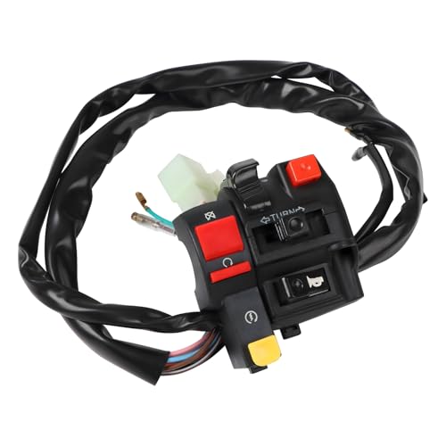 OPSLEA ATV Motorrad Lenker Schalter für Horn Taste Blinker Motor Start Kill Scheinwerfer Lichtschalter, 5-Wege, Schwarz, Folie, Scharnierhebel, IP67, Manuell von OPSLEA