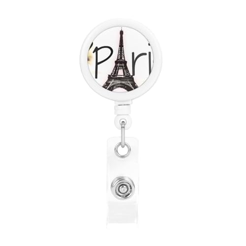 OPSREY Eiffelturm Love Paris bedruckter einziehbarer Ausweishalter mit Schlüsselring und Gürtelclip von OPSREY