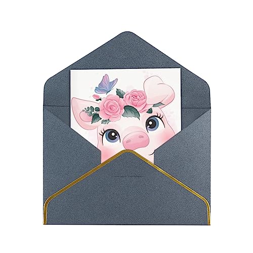 OPSREY Grußkarten mit niedlichem Schweinchen-Druck, mit bunten Umschlägen, blanko innen, gefaltete Karten für alle Anlässe von OPSREY