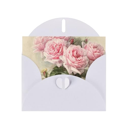 OPSREY Pinke Vintage-Rose bedruckte Grußkarte für alle Anlässe mit goldfarbenem Umschlag, 15 x 20 cm von OPSREY