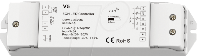OPT AC6366 - Controller, LED-Streifen, RGB+CCT, RF2,4 GHz OPT AC6366 - Controller, LED-Streifen, RGB+CCT, RF2,4 GHz von OPTONICA