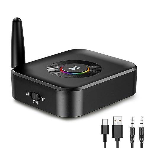 OQIMAX Aux Bluetooth Adapter, Bluetooth 5.1 Empfänger mit RGB Licht, Bluetooth Audio Adapter mit Aux 3.5mm, Unterstützt TF-Karte, für TV Lautsprecher Autoradio Home Stereoanlage von OQIMAX