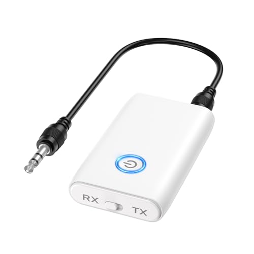 OQIMAX Bluetooth 5.0 Adapter Transmitter, 2 in 1 Bluetooth Sender Empfänger, Bluetooth Transmitter Receiver Klinke 3,5 AUX für Kopfhörer, Lautsprecher, Stereoanlage, Auto, TV, Laptop - Weiß von OQIMAX