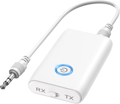 OQIMAX Bluetooth 5.3 Adapter, 2 in 1 Sender Empfänger Mit Klinke 3,5 AUX für Kopfhörer, Lautsprecher, Stereoanlage, Auto, TV, Laptop - Weiß von OQIMAX
