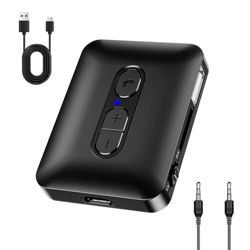 OQIMAX Bluetooth 5.4 Adapter Transmitter für Audio, 2 in 1 Bluetooth Sender Empfänger Aux Klinke 3.5mm Adapter Low Latency, Unterstützt TF-Karte & USB Play, Freisprechanrufen (Typ-C Aufladung) von OQIMAX