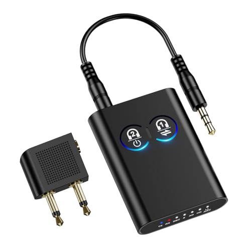 OQIMAX Bluetooth Adapter, Bluetooth 5.2 Sender Klinke Bluetooth Transmitter Empfänger für 2 Kopfhörer, 3.5mm Aux Bluetooth Adapter für Flugzeug/Stereoanlage/TV/Kopfhörer, aptX Low Latency/Adaptive von OQIMAX