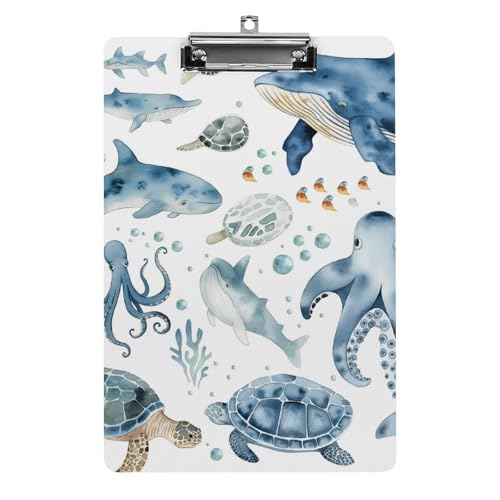 Acryl Klemmbretter Aquarell Schildkröte Wal Meerestiere Office File Folders Platte Klemmbrett Für Das Schreiben Malerei von OQPDONCWR